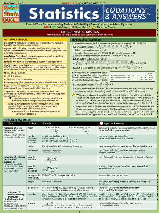 Title details for Statistics Equations & Answers by BarCharts, Inc. - Available